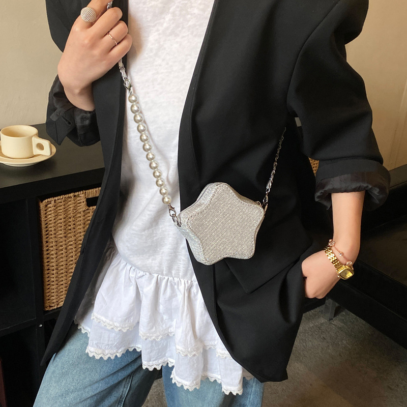 Estrella de cinco puntas estilo extranjero, bolsos de hombro para hombres y mujeres, bolsos de moda, mini bolsos de perlas coreanos, bolsos para niños