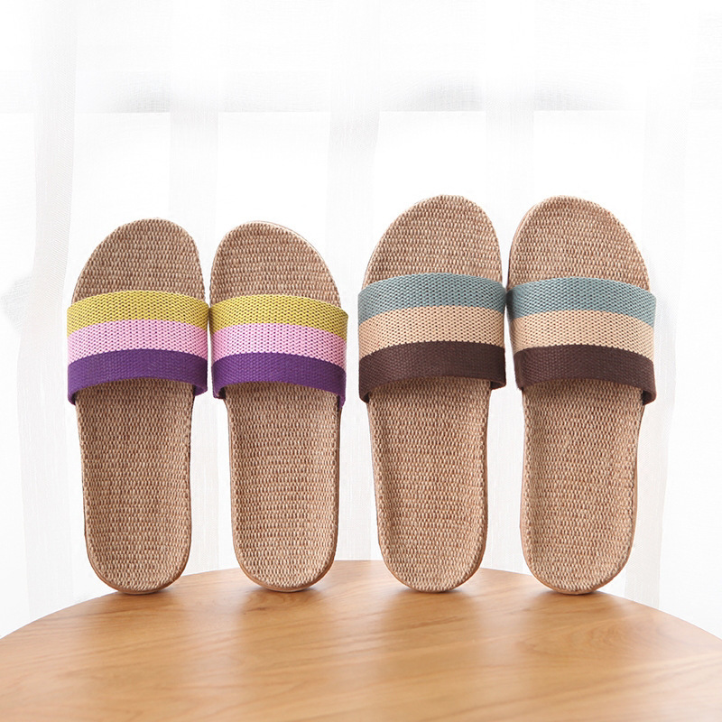 Four Seasons household linen slippers men's and women's summer home couple indoor floor non-slip home spring and autumn cotton and linen slippers