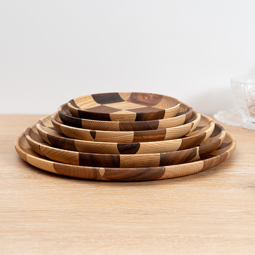 Wooden plate round spliced ​​Nordic cake plate wooden tray rectangular household Japanese wooden plate tea tray
