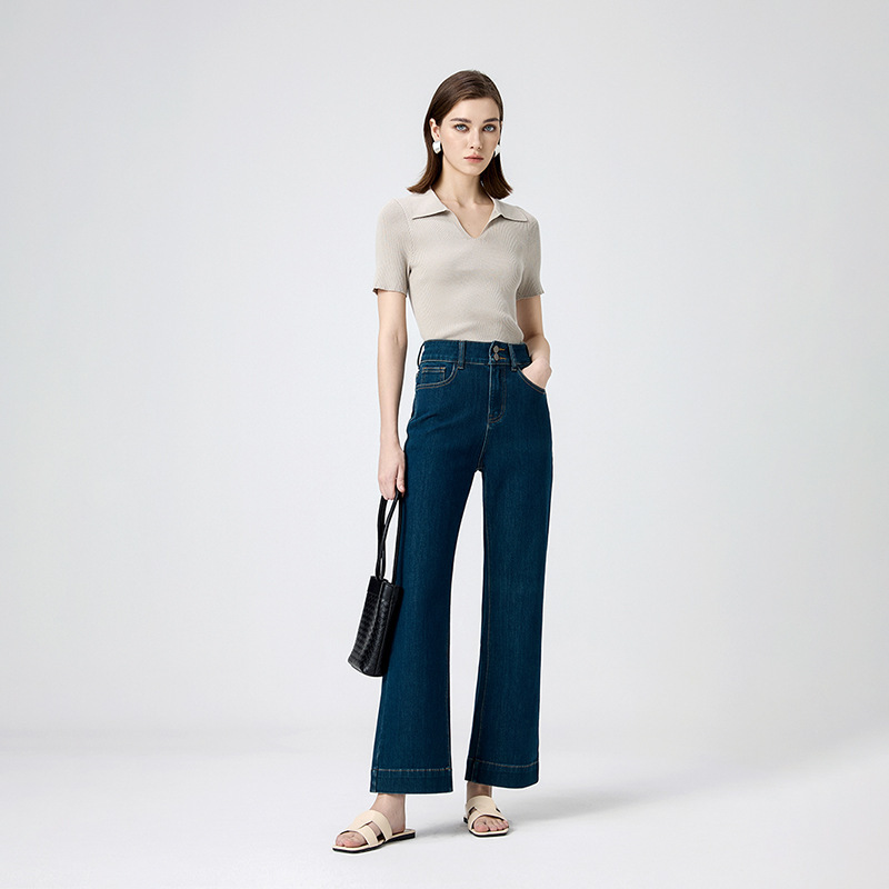 Ji also four-sided green jeans women's 2025 spring new double-breasted high waist slim straight pants