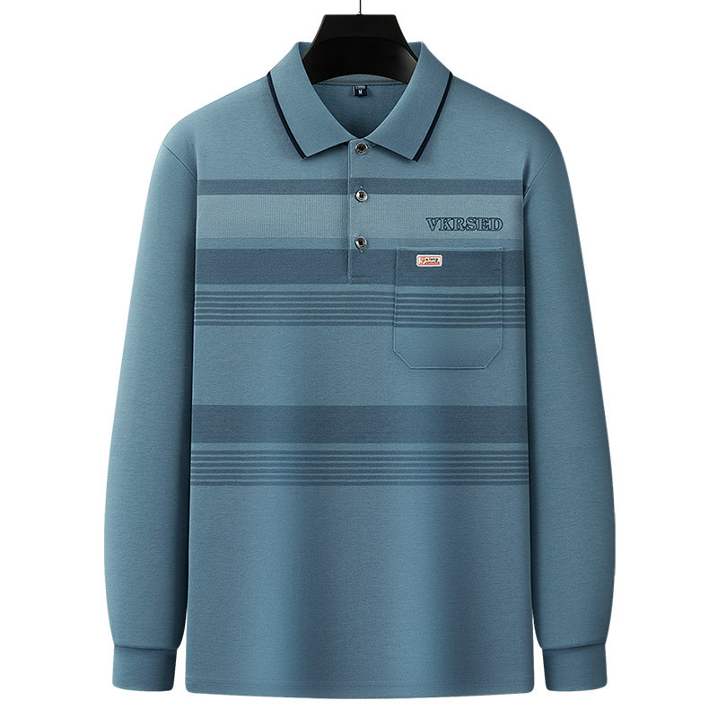 Papá de manga larga camiseta de los hombres de primavera y otoño casual polo camisa superior de algodón de la solapa fábrica de ropa al por mayor