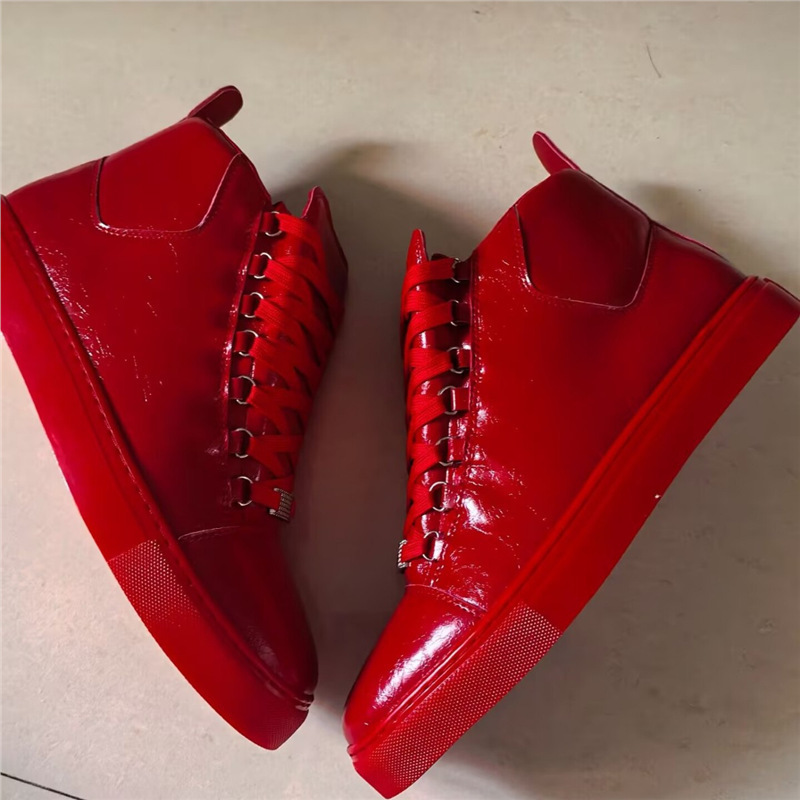 Men's foreign trade shoes, Paris trendy red high-top pleated leather trainers, outdoor sports casual shoes, genuine leather fashion sneakers