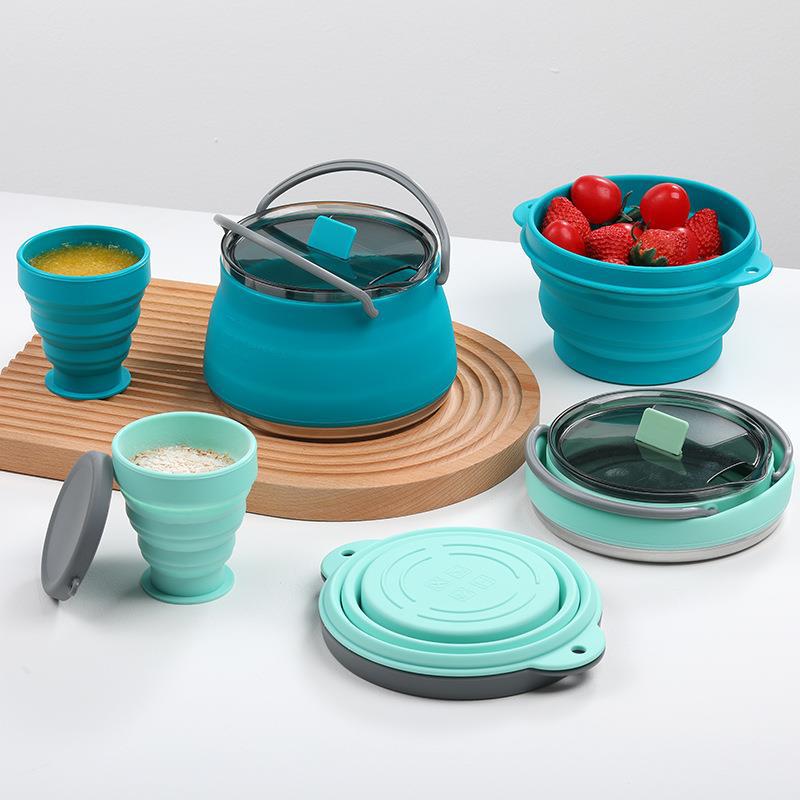 硅胶折叠户外烧水壶便携式野外露营户外折叠套装硅胶碗硅胶折叠杯