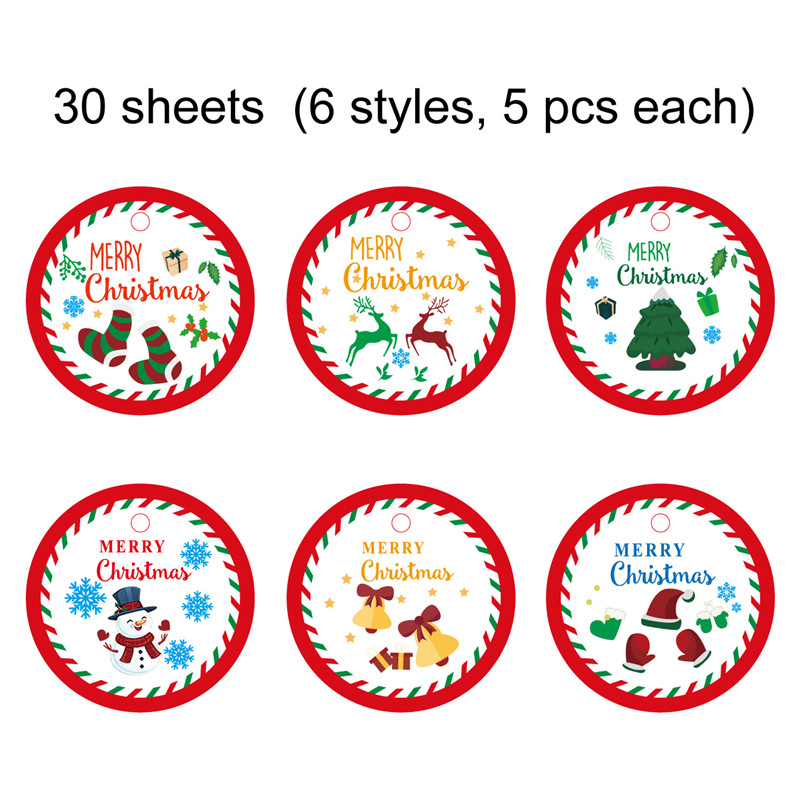 2英寸，30件圣诞礼物吊牌带细绳，节日纸质圣诞快乐悬挂标签