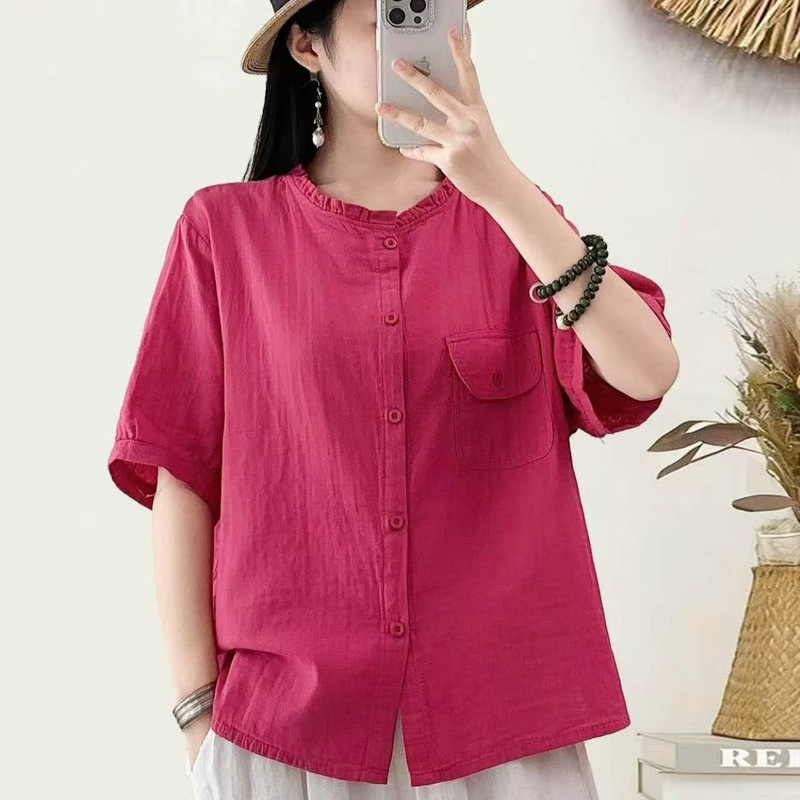 Summer Lace Ruffle Collar Versatile Shirt, Loose Casual Blouse, Double Sand Cotton Cardigan, Solid Color Thin Top, Women's Clothing Summer Lace Ruffle Collar Versatile Shirt, Loose Casual Blouse, Double Sand Cotton Cardigan, Solid Color Thin Top, Women's Clothing