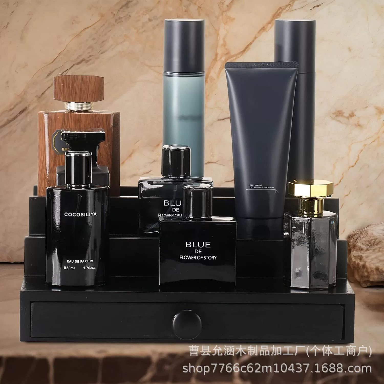 Деревянная парфюмерная косметическая полка многослойная деревянная коробка для хранения парфюмерии с выдвижным ящиком