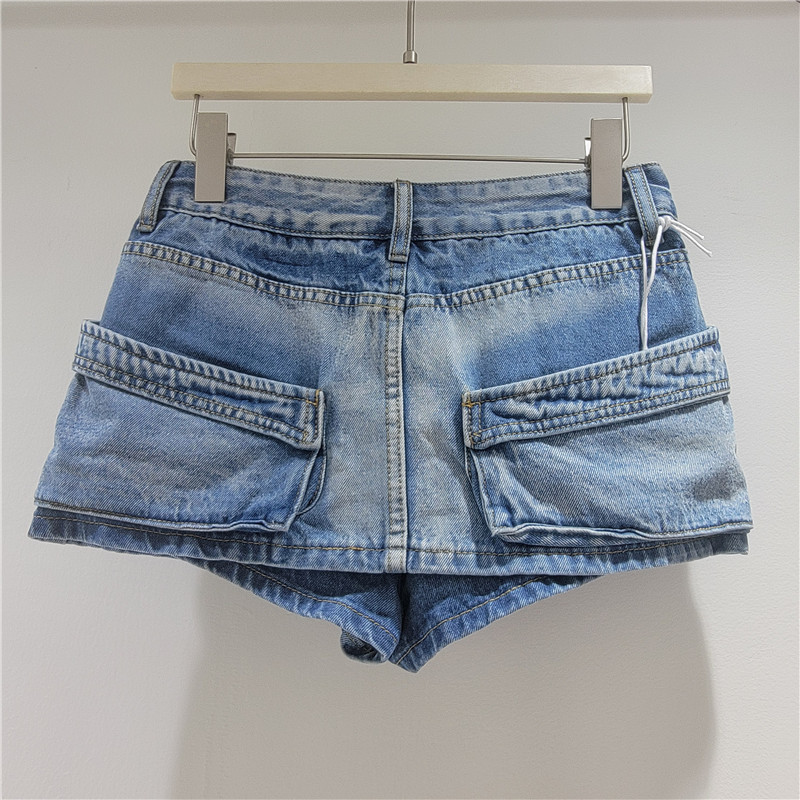 Minifalda Corta de Mezclilla con Bolsillos para Mujer, Cintura Baja