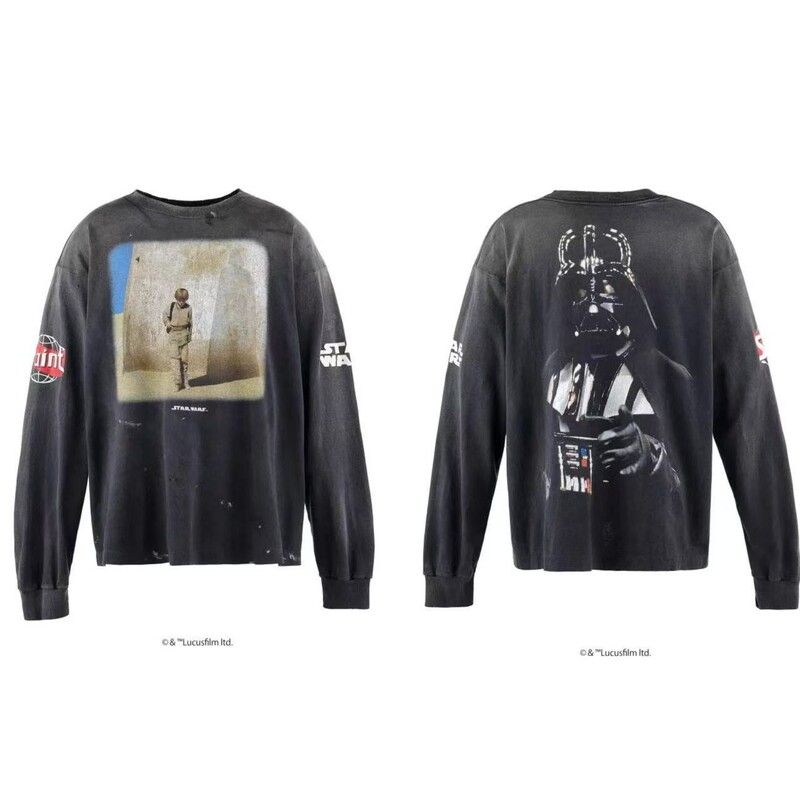 Saint Michael Co-Branded Starwars Star Wars 2025 Distressed Short-Sleeved T-Shirt Trendy Ins