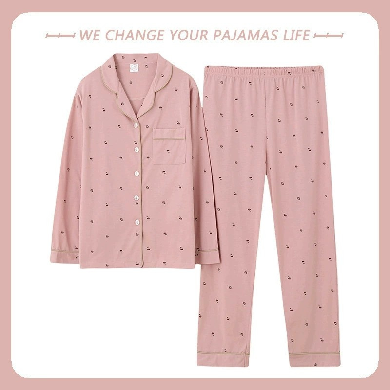 Pijama de algodón femenino primavera y otoño mangas largas dulces y sueltas grande otoño y invierno conjunto de ropa para el hogar