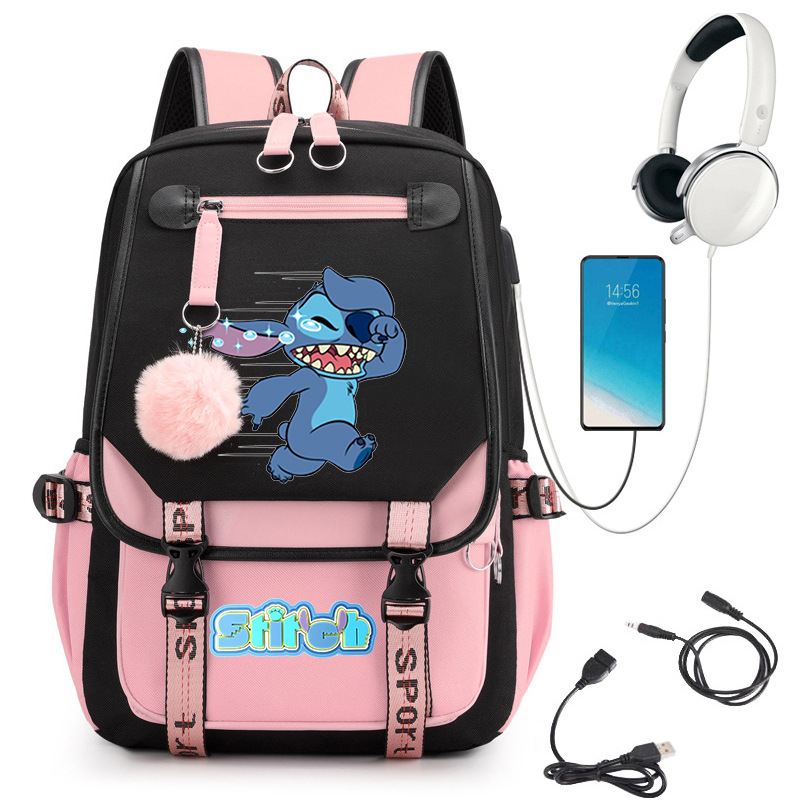 Stitch Stitch linda escuela de escuela secundaria impresa mochila escolar con interfaz USB 0516 envío transfronterizo