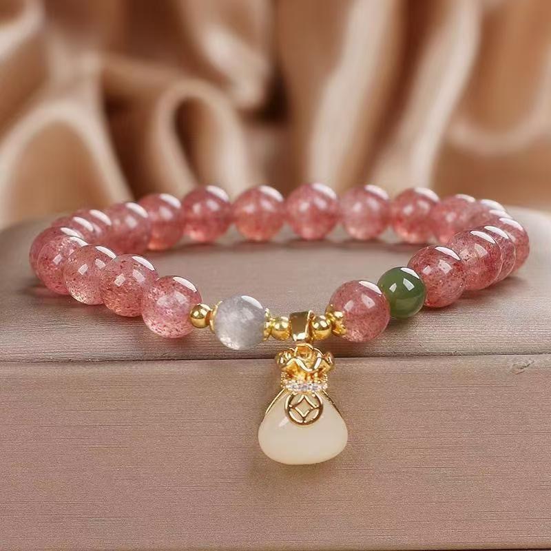 Armband mit Erdbeer-Kristallen für Damen – ein echter Hingucker! Glücksbringer-Armband mit Pfirsichblüten-Motiv, das zum Erfolg und zur Karriere beiträgt – das perfekte Geschenk für_voghion.com