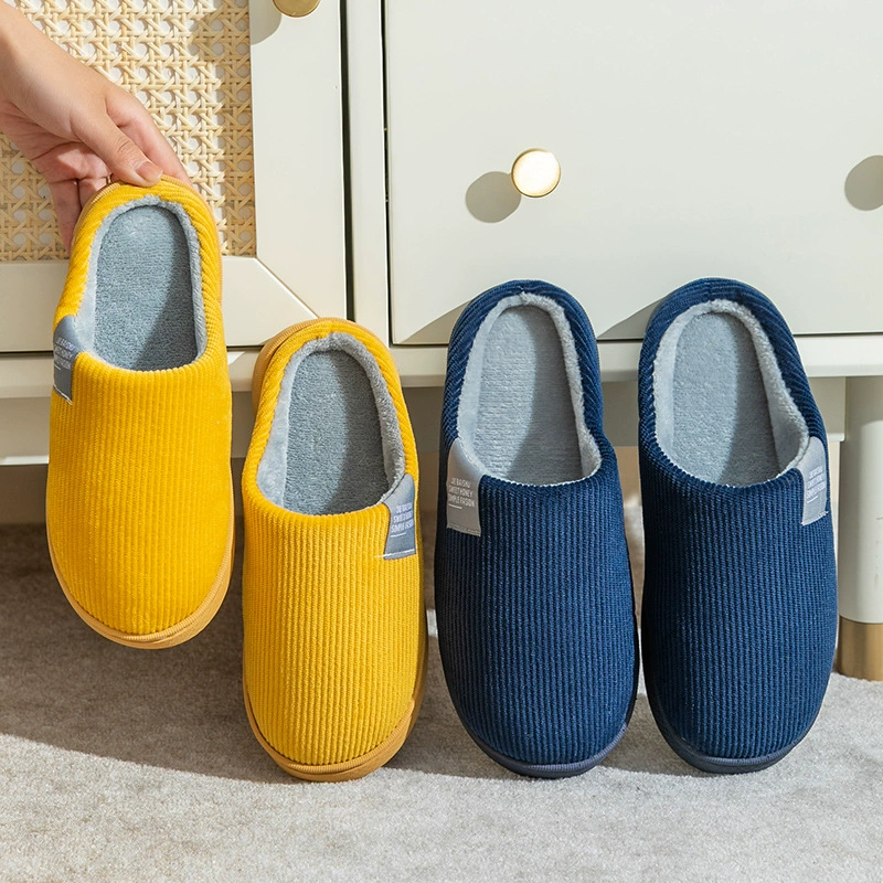 Зимние новые хлопчатобумажные тапочки пара домашних помещений с толстой подошвёной вельветовой бесшумной напоной туфли