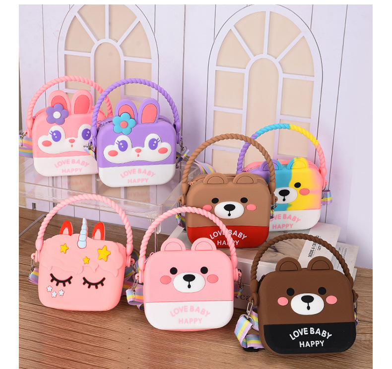 Kid's All Seasons Silica Gel Animal Cute Square Zipper Handbag display picture 3