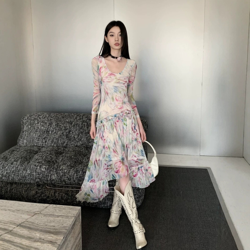 Multi-Layered Mesh Printed Dress