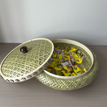 手工竹编果盘 头层竹编织福喜糖果干果零食盒 龟背编法带盖收纳盒