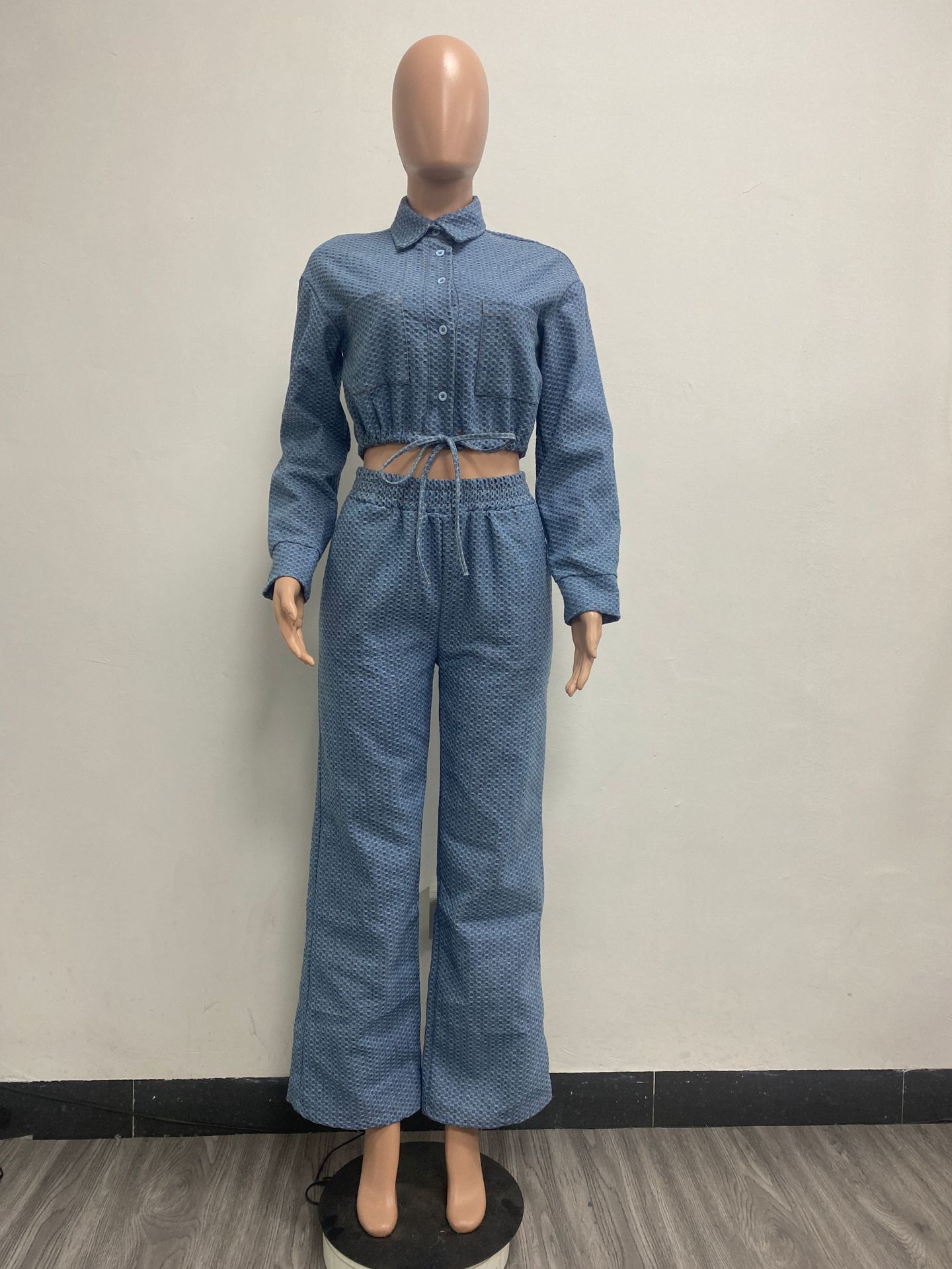 Long Sleeved Trousers Denim Women Wear Two Piece Set