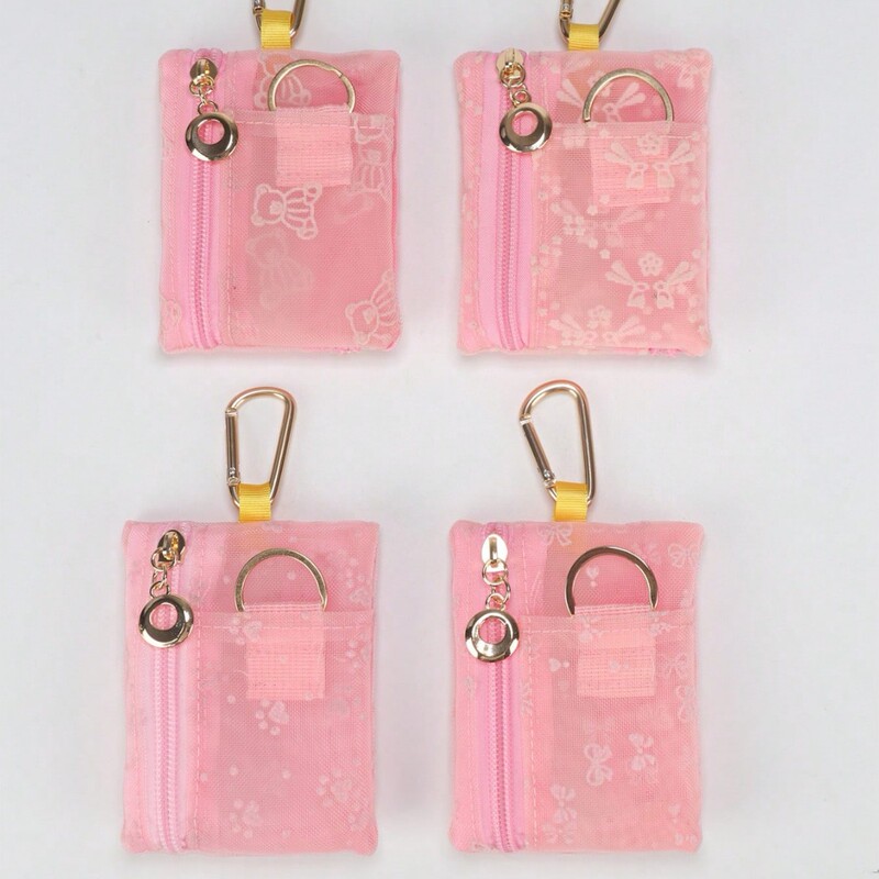 Mesh Coin Purse with Hanging Buckle, Bowknot Embroidery, Mini Storage Bag for Earphones and Keys, Portable Small Cloth Pouch, Factory Wholesale