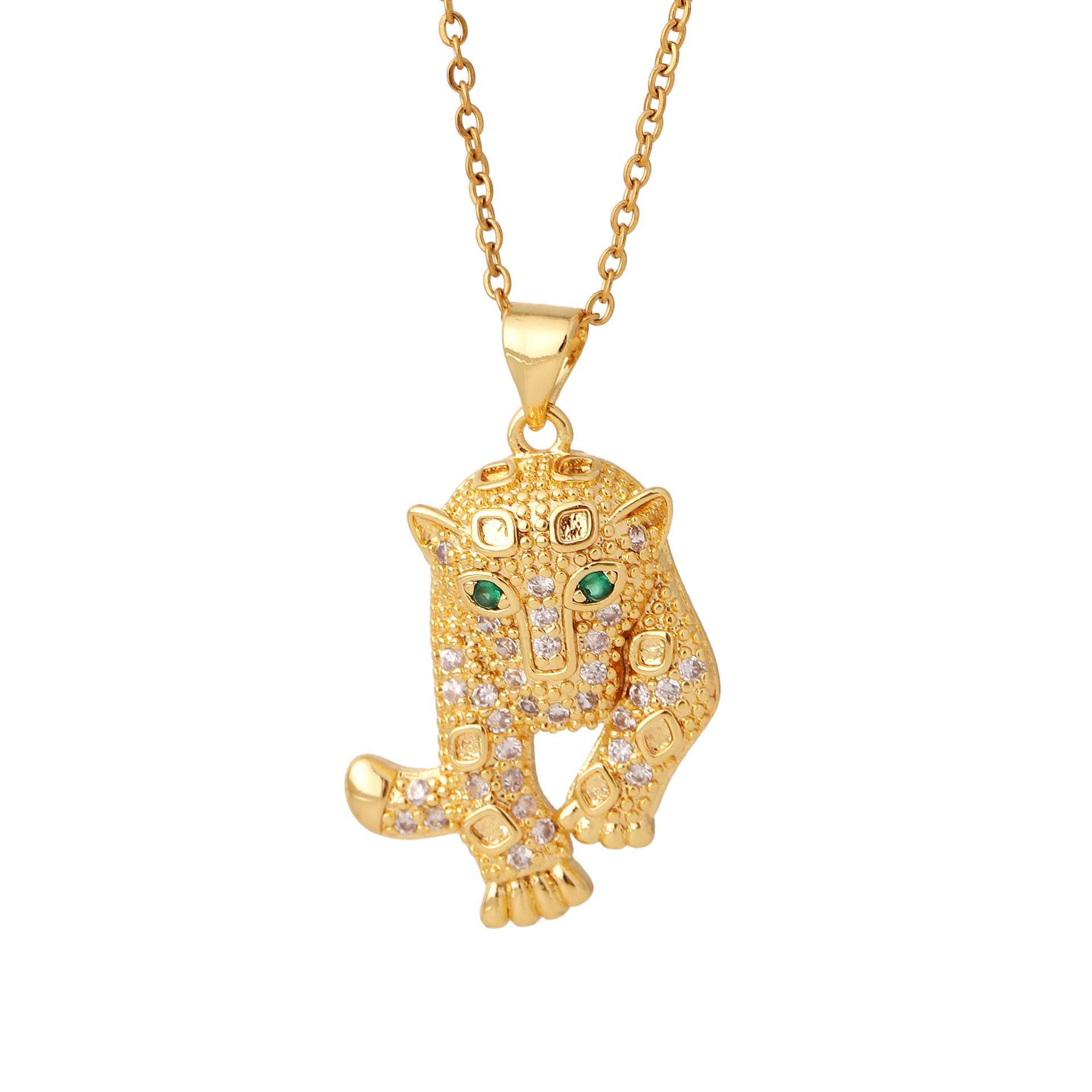 Marca de moda europea y americana personalidad animal hip hop joyería de cobre con incrustaciones de circón chapado en oro cabeza de leopardo guepardo colgante collar suéter cadena