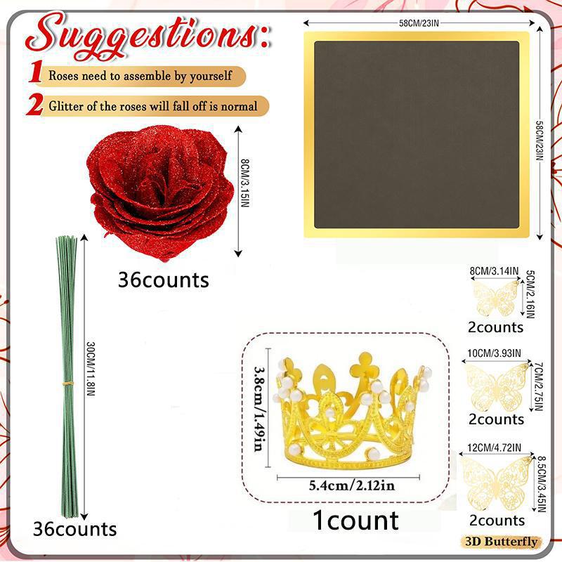 Festival Gifts Christmas Butterfly Crown 24 Glitter Rose Gold Powder Bouquet Artificial Rose DIY Wrapping Paper Valentine's Day Gift_voghion.com