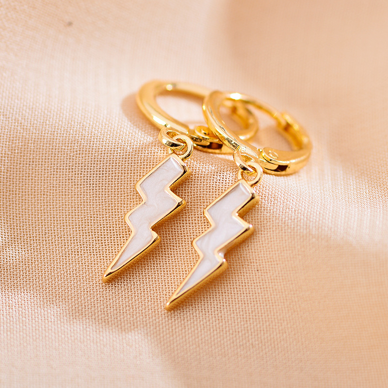 Copper Material 1 Pair Simple Style Lightning Enamel Copper Gold Plated Drop Earrings