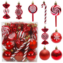 クロスボーダー龍虎クリスマス装飾クリスマスボールセットキャンディー彩色クリスマスツリーペンダント赤白アメペンダント