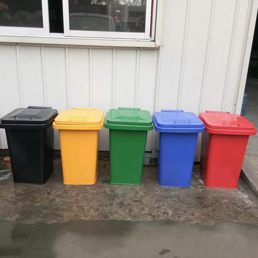 50L镀锌板铁皮农村门口户外防火带盖垃圾桶