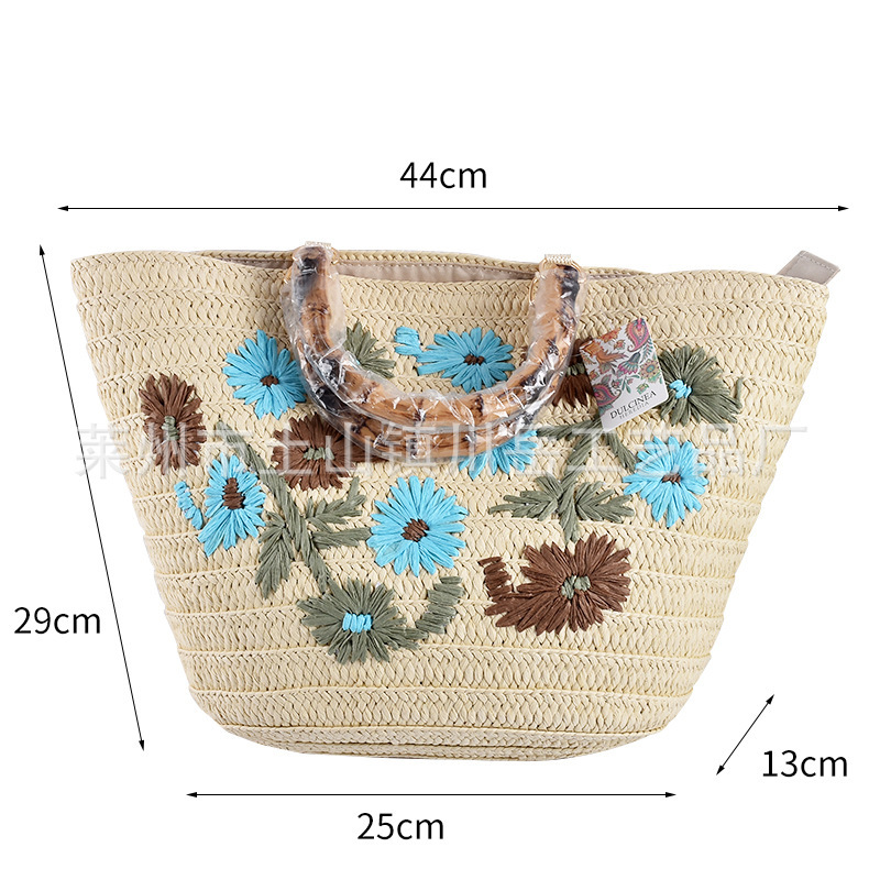 Ins風草編みバッグ新型藤取っ手提草編みバッグ工場砕花刺繍カジュアル編みトートバッグ|undefined