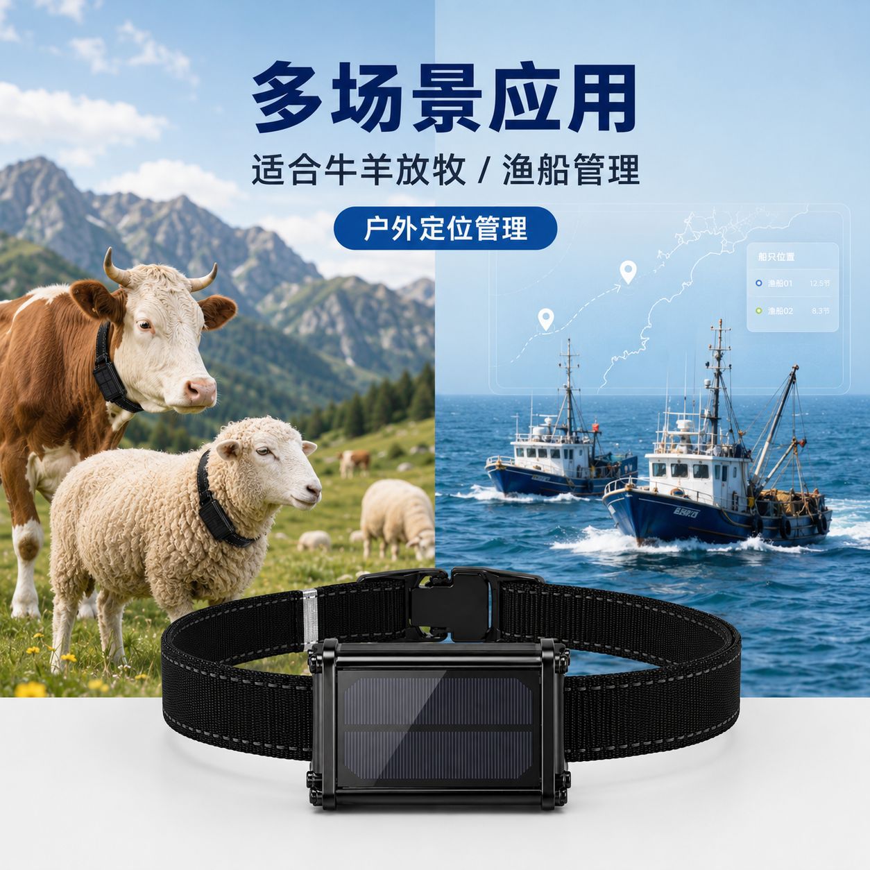 GPS cattle and sheep locator, mountain pasture tracking device, solar-powered Beidou collar, tamper-proof, 20,000 mAh