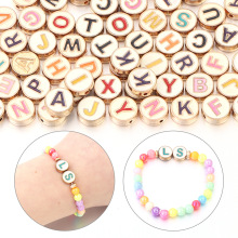 金底彩字字母珠子合金英文字母珠双面字母圆形手链串珠26个单字母