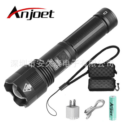 跨境XHP50手电筒 变焦电量显示款USB充电款强光手电筒 p70手电筒