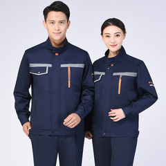 Workwear Men's Long-Sleeve Set with Reflective Strips, Factory Workshop Safety Coverall Jacket with Logo Embroidery, Work Uniform
