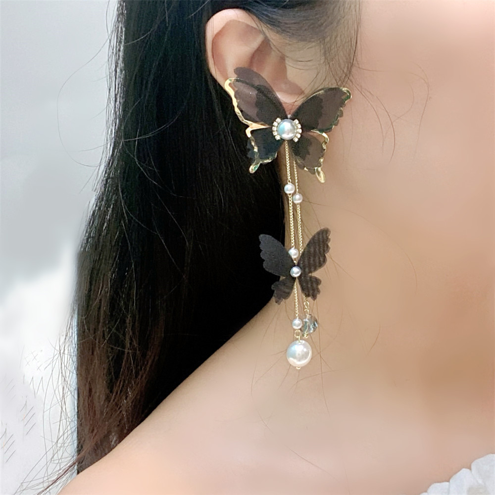 Fashion White Lace Yarn Butterfly Long Earrings Wholesale Nihaojewelry display picture 2