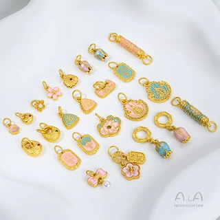保色沙金滴油粉色系樱桃花铃兰花苞吊坠扎基拉母挂件diy饰品配饰