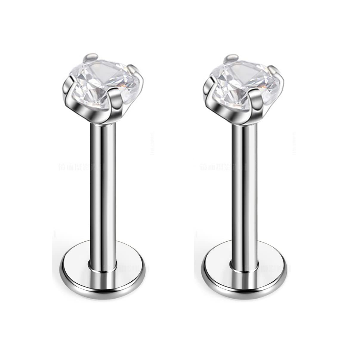 G23 Titanium Four-Prong Set Colorful 5A Round Zircon Internal Thread Earrings Flat Back Labret Stud Ear Bone Nail F136 Titanium Alloy Lip Nail Jewelry detail image 3