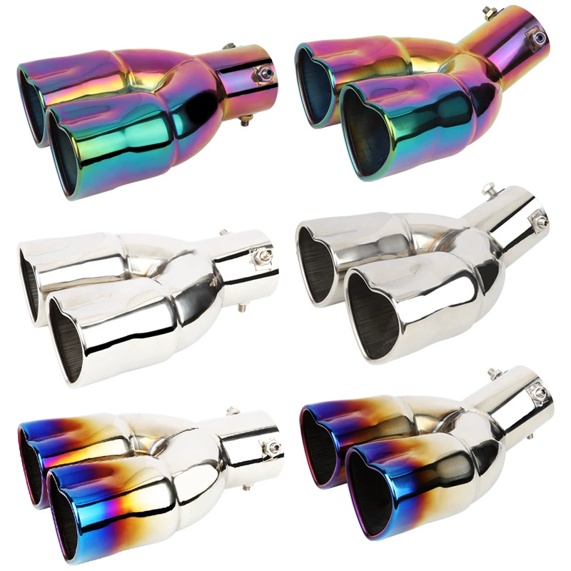 Cross-Border в форме сердца двухрядный универсальный цвет Автомобильный хвост горло утолщенная нержавеющая сталь любовь запеченный синий глушитель выхлопной трубы