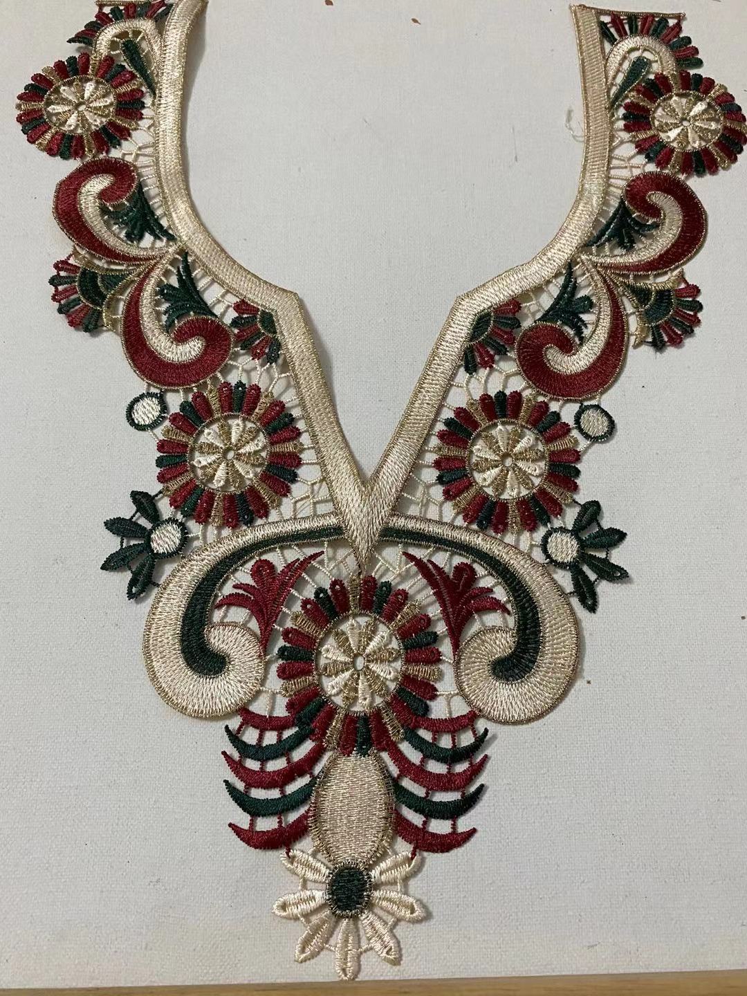 水溶花邊領花服裝輔料新款精美刺繡領子多色貼布灑金縷空古裝領花