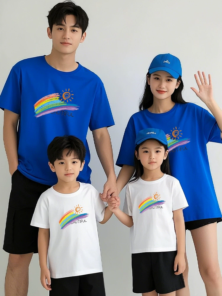 [插肩袖亲子t恤一家三口2025新款幼儿园园服团体服小学生班服短袖]