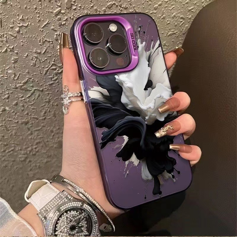 Tinta en blanco y negro para iPhone 16 funda para teléfono móvil 11 Apple 15promax/14 anti-caída 13pro estilo europeo y americano 12