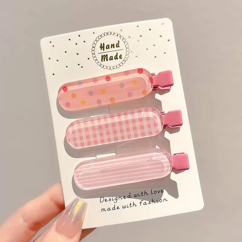 25# dopamine pastel polka dot plaid striped 3-piece hair clip set