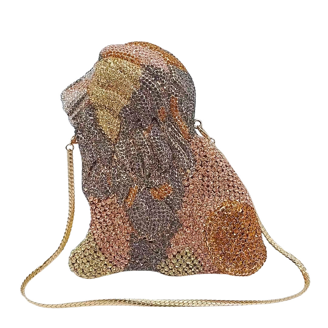 Bolsa de banquete de diamantes en forma de león, caja dura de metal para banquete, bolsa de diamantes de mano, bolsa de piedra para mujeres