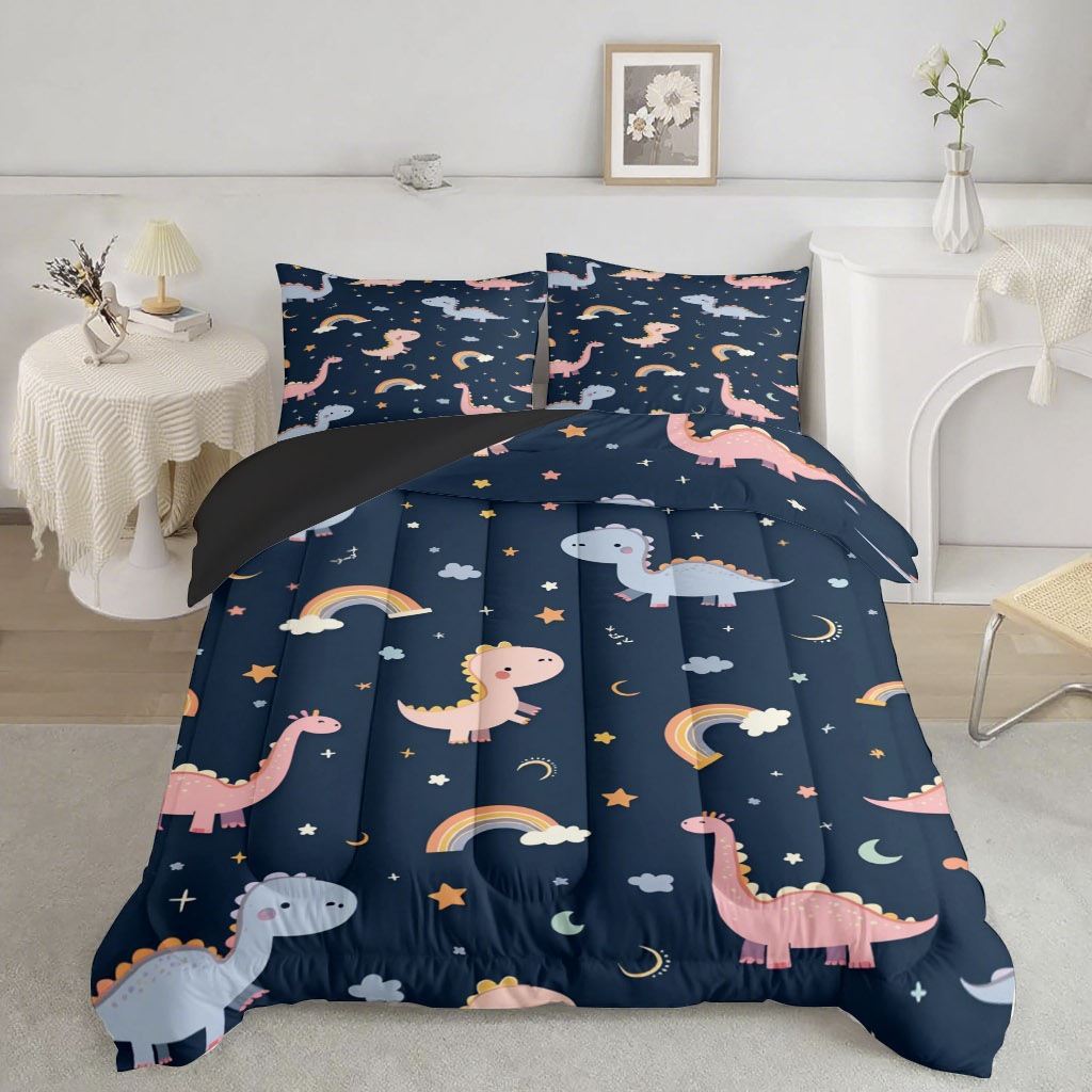 TEMU / JIT dibujos animados pequeños dinosaurios impresión digital 3D 180gms colcha suave funda de almohada set fuente fábrica