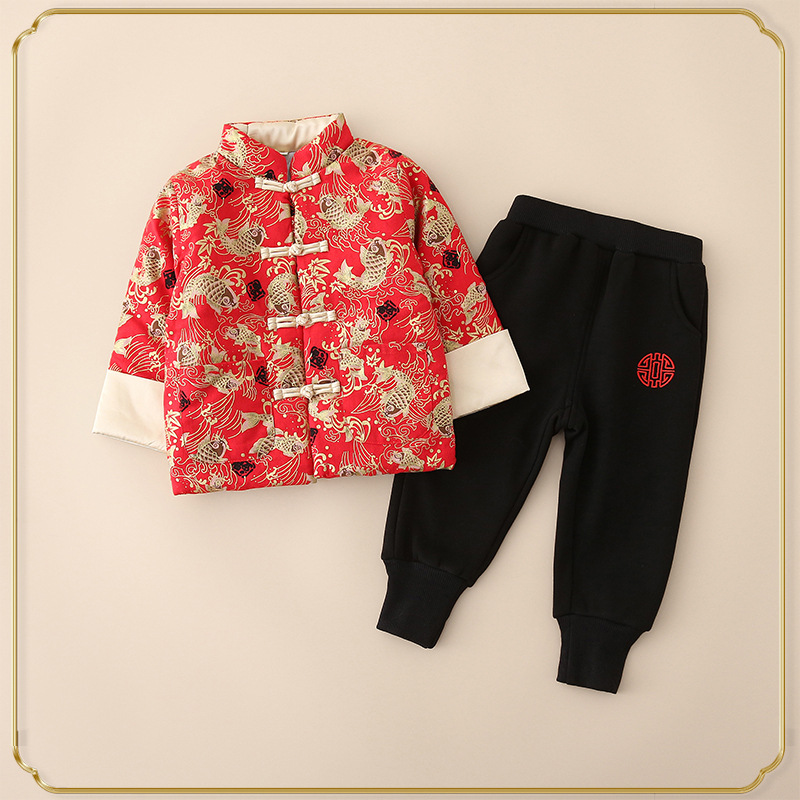 Estilo chino hanfu Niño de Año Nuevo festivo bebé traje de algodón ropa de invierno ropa de felicitación de Año Nuevo para niños Tang traje antiguo traje