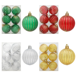 Cross-Border Wholesale 6cm Gold Painted Christmas Ball Decoration Props Christmas Tree Hangings Hand-Painted Christmas Ball Plastic Transparent