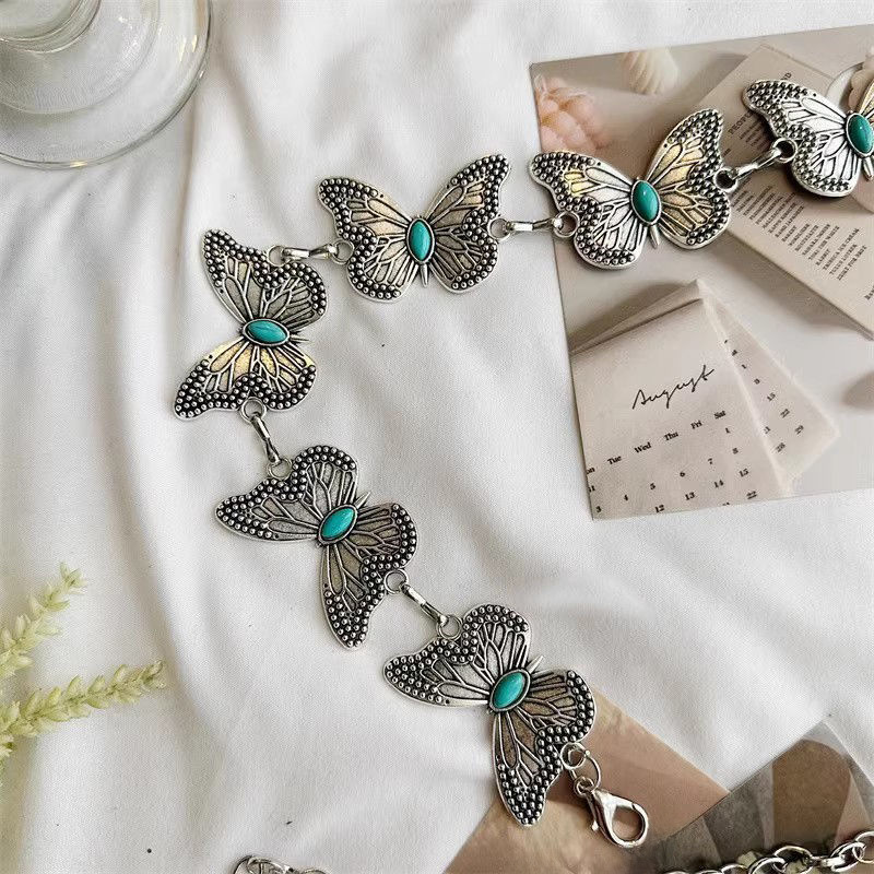 Turquoise Butterfly Waist Chain Metal Chain Belt Accessories Ethnic Style Jewelry Fashion All-match Waist Dress_viptrois.com