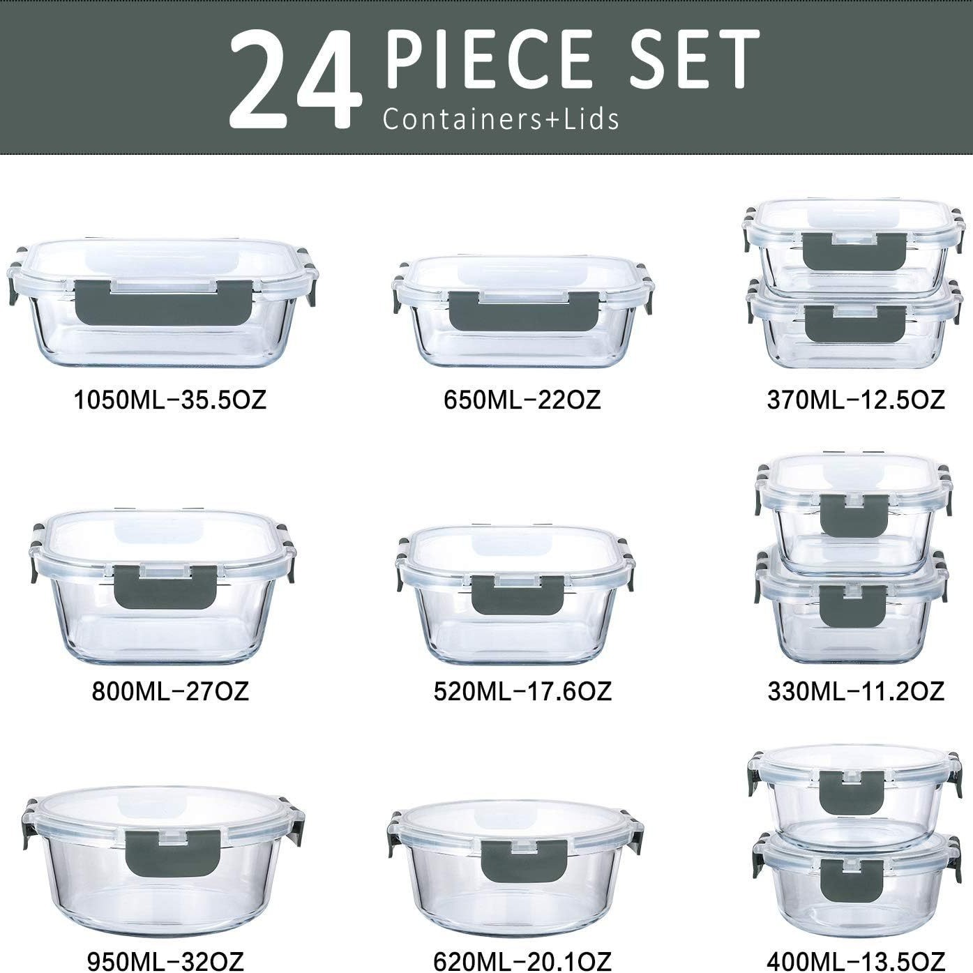 Caja de almuerzo de vidrio apta para microondas pack de 12 piezas para oficina uso doméstico compatible con Amazon