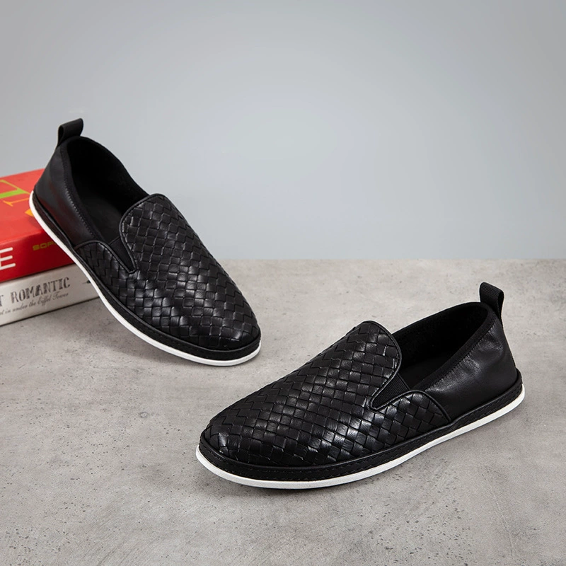 Мужская повседневная кожаная обувь без шнуровки, тканые лоферы с верхним слоем из воловьей кожи, британские ветряные лоферы, поколение волос