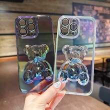 炫彩立體水晶熊適用iPhone14Promax手機殼蘋果13鏡頭膜全包保護套