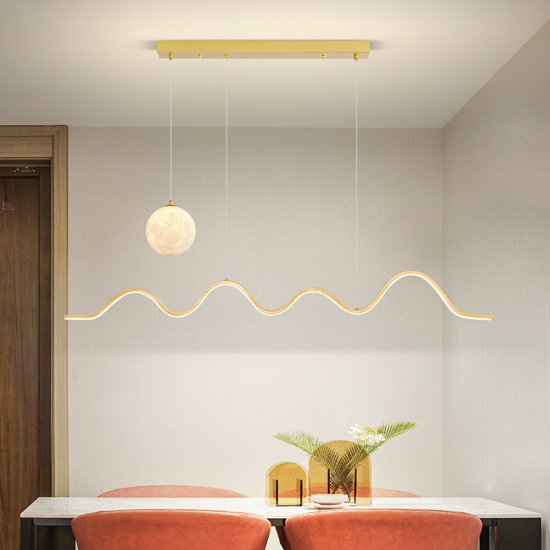 Candelabro de restaurante, mesa de comedor de lujo ligero, barra de bar, lámpara, luz de luna moderna y simple, luz de comedor de tira larga minimalista