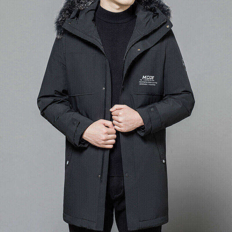 New 90 White Duck Down Casual Thickened Business Mid Length Fox Down Coat for Men_voghion.com