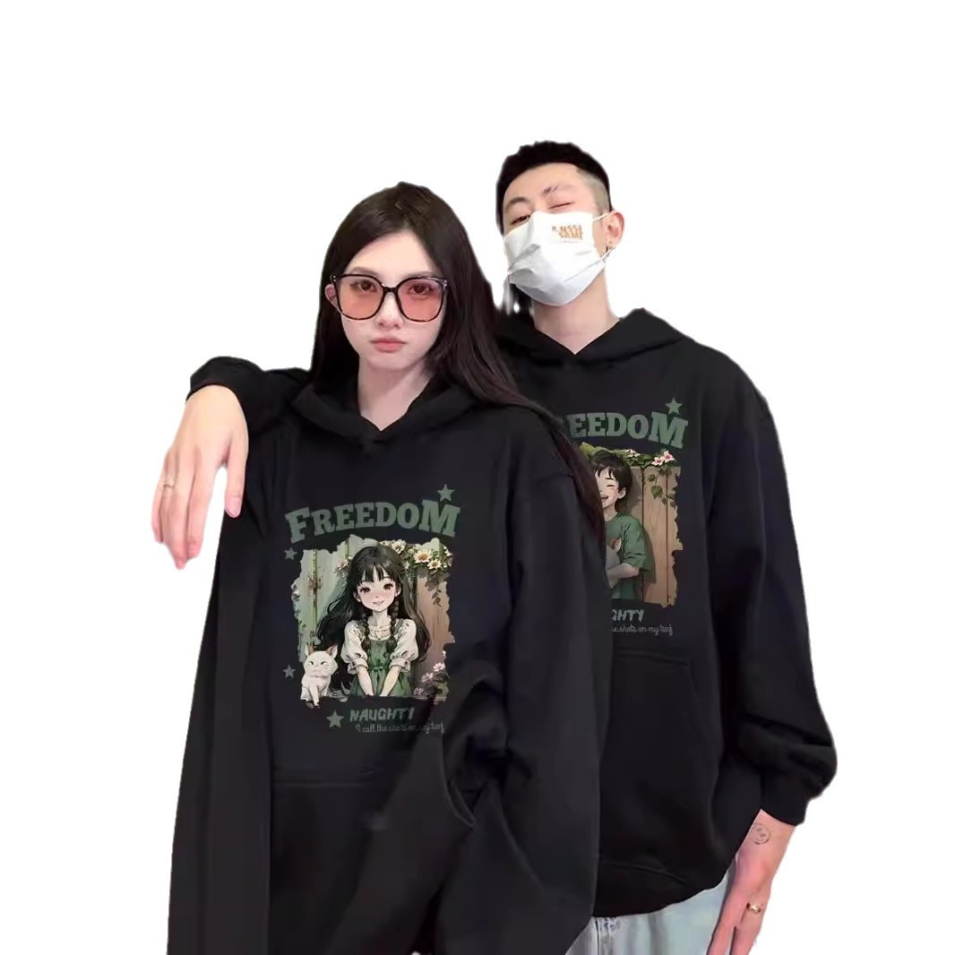 커플의 스웨터 2024 년 봄과 가을과 같은 새로운 특별 초가을 하이 엔드 느낌 그물 레드 후드 외부 세트